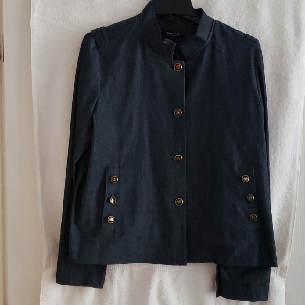 Sandro Navy Blue Button-Front Jean Jacket